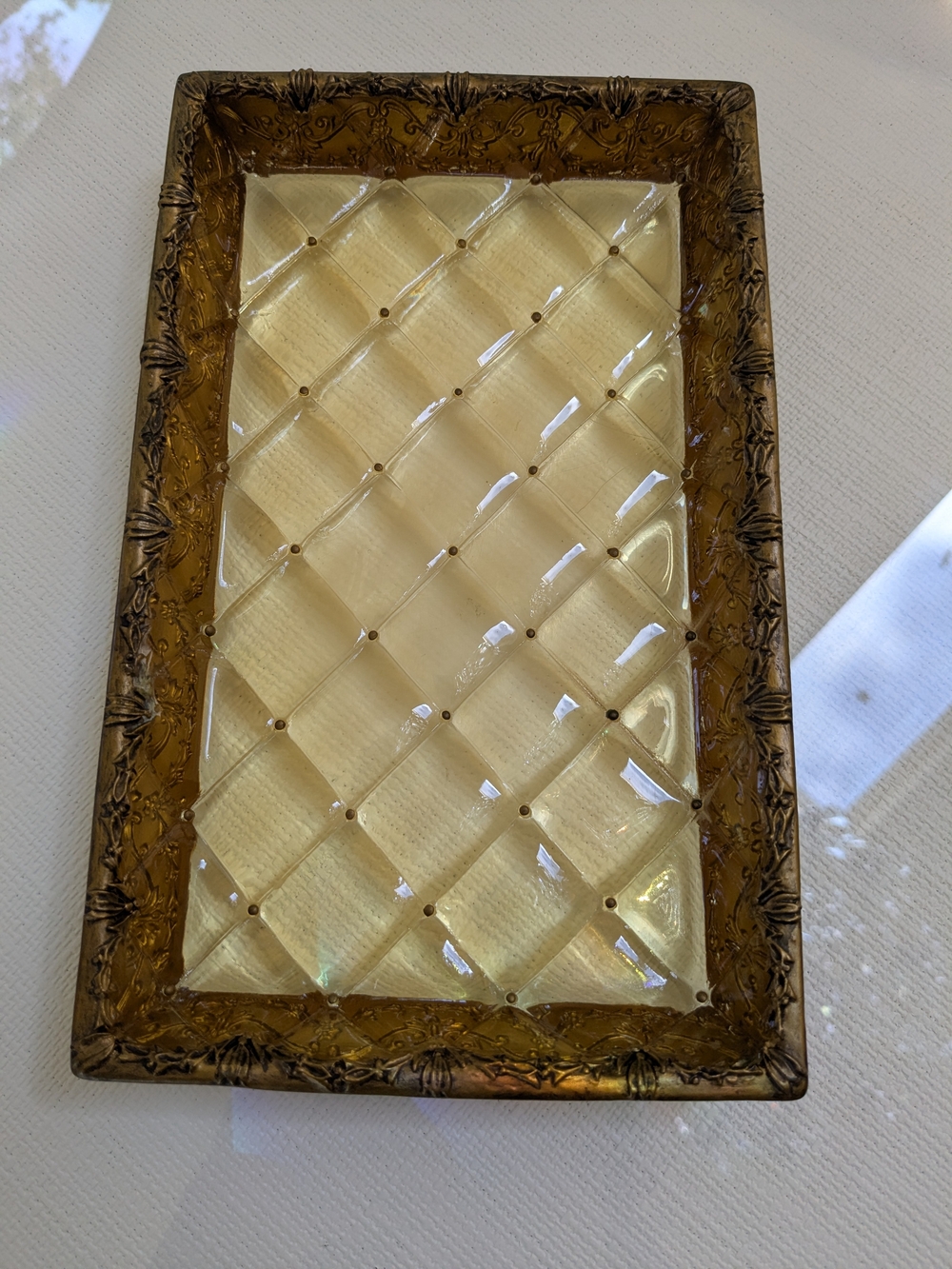Vintage-Style Amber Tray W/Gold Accent, Guest Napkin Holder